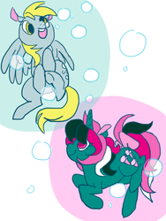 Size: 450x600 | Tagged: safe, artist:lompster-monster, derpy hooves, fizzy, pegasus, pony, g1, g4, bubble, cute, derpabetes, female, fizzybetes, mare