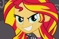 Size: 711x473 | Tagged: safe, screencap, sunset shimmer, equestria girls, g4, my little pony equestria girls, evil grin, female, grin, pure unfiltered evil, reaction image, smiling, solo