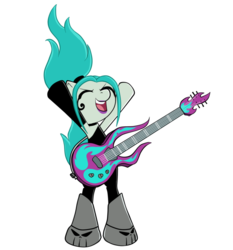 Size: 900x967 | Tagged: safe, artist:celerypony, earth pony, pony, bipedal, clothes, crossover, danny phantom, ember mclain, eyes closed, female, guitar, mare, ponified, simple background, solo, transparent background