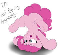 Size: 4000x3500 | Tagged: safe, artist:wazzart, pinkie pie, earth pony, pony, g4, butt, dialogue, featureless crotch, female, headstand, mare, plot, silly, solo, underhoof, upside down