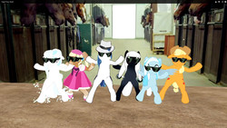 Size: 1920x1080 | Tagged: safe, applejack, shining armor, oc, oc:snowdrop, pony, g4, bipedal, dancing, gangnam style, hat, music video, ponified, second life, sunglasses, video