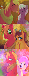 Size: 880x2241 | Tagged: safe, artist:darkwingsnark, big macintosh, caramel, cheerilee, fluttershy, earth pony, pony, g4, bisexual, gay, larger male, male, ship:caramac, ship:cheerimac, ship:fluttermac, shipping, size difference, smaller female, smaller male, stallion, straight