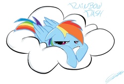 Size: 900x611 | Tagged: safe, artist:gabidansk, rainbow dash, g4, cloud, female, solo