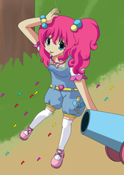 Size: 710x1000 | Tagged: safe, artist:darkwolfalika, pinkie pie, human, g4, confetti, female, humanized, party cannon, solo