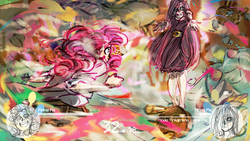 Size: 900x506 | Tagged: safe, artist:honeyodew, pinkie pie, human, fighting is magic, g4, action pose, duality, fight, humanized, parody, pinkamena diane pie