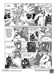 Size: 638x877 | Tagged: safe, artist:pepsiso, princess celestia, princess luna, g4, comic, japanese, monochrome, pixiv, translation