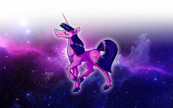 Size: 1916x1198 | Tagged: safe, artist:pepooni, twilight sparkle, g4, female, solo, space background