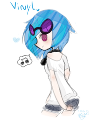 Size: 700x768 | Tagged: safe, artist:cooky, dj pon-3, vinyl scratch, human, g4, clothes, female, glasses, humanized, lowres, pixiv, simple background, solo, white background