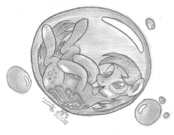 Size: 491x382 | Tagged: safe, artist:inurantchan, derpy hooves, pegasus, pony, g4, bubble, female, mare, solo, traditional art