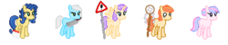 Size: 640x128 | Tagged: safe, alula, pluto, princess erroria, oc, oc:bundle joy, oc:milky way, oc:safe haven, oc:tracy cage, alicorn, earth pony, pony, g4, female, mare, pixel art, simple background, sprite, transparent background