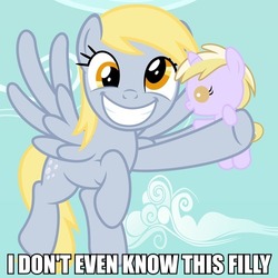 Size: 500x500 | Tagged: safe, artist:beavernator, derpy hooves, dinky hooves, pegasus, pony, unicorn, g4, baby, baby dinky hooves, baby pony, filly, image macro, smiling