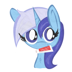 Size: 1250x1250 | Tagged: safe, artist:kelsey139, minuette, pony, unicorn, g4, colgate (company), eyelashes, female, mouth hold, solo, toothpaste