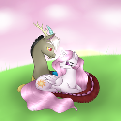 Size: 1024x1024 | Tagged: safe, artist:kitsunewolf95, discord, princess celestia, g4, female, magic, male, ship:dislestia, shipping, straight