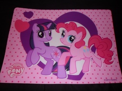 Size: 4608x3456 | Tagged: safe, pinkie pie, twilight sparkle, g4, merchandise, placemat, special face, twiface