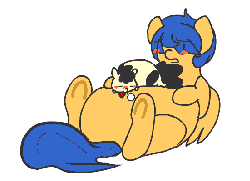 Size: 550x400 | Tagged: safe, artist:mt, oc, oc only, oc:lemonpuffs, original species, animated, belly, belly bed, blushing, chubby, fat, impossibly large belly, oreo pony, sleeping