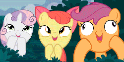 Size: 500x251 | Tagged: safe, artist:misterdavey, edit, edited screencap, screencap, apple bloom, scootaloo, sweetie belle, g4, animated, cutie mark crusaders, derp, extreme speed animation, facemaker, faic, female, funny face, gif, laughing, laughingmares.jpg