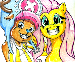 Size: 900x749 | Tagged: safe, artist:irie-mangastudios, fluttershy, g4, choppershy, crossover, one piece, smiling, tony tony chopper