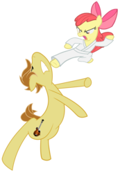 Size: 2169x3133 | Tagged: safe, apple bloom, mandopony, earth pony, pony, g4, duo, duo male and female, female, filly, foal, karate, karatebloom, kicking, male, simple background, stallion, transparent background, vector