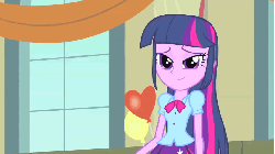 Size: 853x480 | Tagged: safe, screencap, twilight sparkle, friendship is witchcraft, equestria girls, g4, my little pony equestria girls, animated, balloon, female, heart balloon, horse women