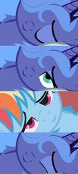 Size: 800x1766 | Tagged: safe, princess luna, rainbow dash, pony, g4, bed meme, exploitable meme, female, lesbian, morning after, s1 luna, ship:lunadash, shipping