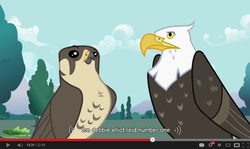 Size: 854x510 | Tagged: safe, screencap, eagle, falcon, g4, may the best pet win, youtube caption