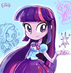 Size: 600x620 | Tagged: safe, artist:sukaponta, fluttershy, rarity, twilight sparkle, equestria girls, g4, cutie mark, female, magic, pixiv