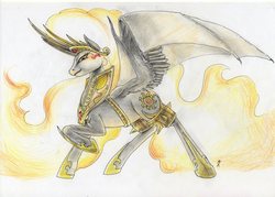 Size: 3480x2497 | Tagged: safe, artist:dragonademetal, nightmare star, princess celestia, g4, female, solo, traditional art