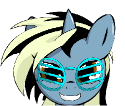 Size: 575x490 | Tagged: safe, artist:djscrwu, oc, oc only, pony, unicorn, animated, glare, grin, headbob, looking at you, shutter shades, smiling, solo, sunglasses