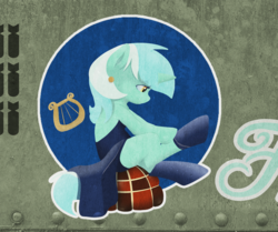 Size: 895x750 | Tagged: safe, artist:pippy, lyra heartstrings, pony, unicorn, g4, clothes, dress, earring, female, nose art, sitting, solo, stockings, world war ii