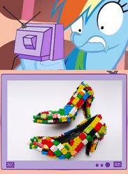 Size: 436x595 | Tagged: safe, rainbow dash, g4, exploitable meme, lego, meme, shoes, tv meme, what has science done, why