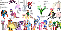 Size: 1280x650 | Tagged: safe, apple bloom, applejack, diamond tiara, fluttershy, pinkie pie, rainbow dash, rarity, scootaloo, silver spoon, sweetie belle, twilight sparkle, chipmunk, g4, alvin and the chipmunks, alvin seville, amy rose, batman, benson, cape, clothes, collage, crossover, cutie mark crusaders, dress, green arrow, hawkeye, male, mane six, miles "tails" prower, mordecai, mordecai and rigby, pops maellard, quality, regular show, rigby (regular show), simon seville, skips, sonic the hedgehog, sonic the hedgehog (series), spider-man, superhero, superman, the incredible hulk, theodore seville, thor