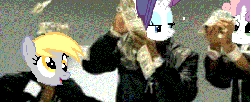 Size: 450x185 | Tagged: safe, derpy hooves, rarity, sweetie belle, pegasus, pony, g4, animated, female, mare, money