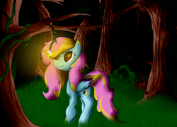 Size: 3095x2214 | Tagged: safe, artist:baldmoose, oc, oc only, rabbit, flower, forest, glowing, night