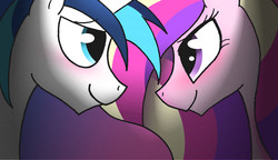 Size: 4200x2418 | Tagged: safe, artist:strangiesleepy, princess cadance, shining armor, g4, blushing, bust, couple, gradient background, looking at each other, looking at someone, looking into each others eyes, portrait, profile, smiling