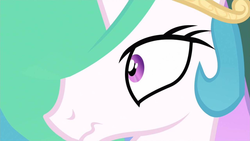 Size: 640x360 | Tagged: safe, screencap, princess celestia, pony, a canterlot wedding, g4, close-up, female, scrunchy face, solo, worried