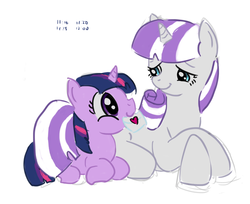 Size: 1000x815 | Tagged: safe, artist:king-kakapo, twilight sparkle, twilight velvet, pony, unicorn, g4, female, filly, filly twilight sparkle, letter, mother and daughter, mother's day, mouth hold, younger