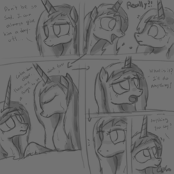 Size: 1024x1024 | Tagged: safe, artist:cs, princess cadance, princess celestia, comic:day-off, g4, comic, monochrome