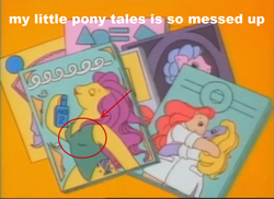 Size: 1007x733 | Tagged: safe, edit, edited screencap, screencap, bon bon (g1), earth pony, pony, g1, my little pony tales, bipedal, breasts, caption, clothes, female, one-piece swimsuit, swimsuit, you know for kids