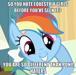 Size: 623x615 | Tagged: safe, edit, edited screencap, screencap, rainbow dash, equestria girls, g4, read it and weep, season 2, adventure in the comments, condescending dashie, condescending wonka, cropped, equestria girls drama, female, love and tolerate, op has a point, ponified meme, roald dahl, shitstorm, solo, willy wonka and the chocolate factory