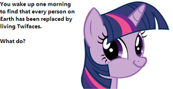 Size: 491x252 | Tagged: safe, twilight sparkle, g4, bronybait, text, twiface, wat