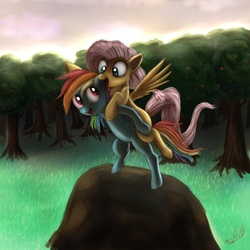 Size: 1200x1200 | Tagged: safe, artist:miokomata, fluttershy, rainbow dash, g4, blank flank, filly