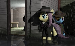 Size: 3840x2400 | Tagged: safe, artist:utruiwe, fluttershy, rainbow dash, g4, 3d, fedora, hat