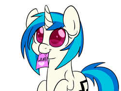 Size: 800x600 | Tagged: safe, artist:applejack-lover-fan, dj pon-3, vinyl scratch, g4, cute, female, mare, mouth hold, solo, vinylbetes, wub