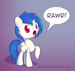 Size: 800x760 | Tagged: safe, artist:andrewc691, dj pon-3, vinyl scratch, g4, cute, female, gradient background, looking at you, open mouth, raised hoof, rawr, smiling, solo