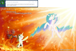 Size: 1280x855 | Tagged: safe, artist:jamescorck, princess celestia, oc, oc:movie slate, g4, ask, sunshine, tumblr