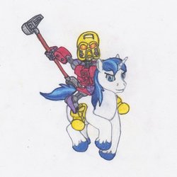 Size: 900x900 | Tagged: safe, artist:skybard, shining armor, g4, actor allusion, bionicle, crossover, jaller, kolhii, lego, matoran, voice actor joke