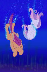 Size: 948x1440 | Tagged: safe, artist:nuclearsuplexattack, scootaloo, sweetie belle, g4, underwater