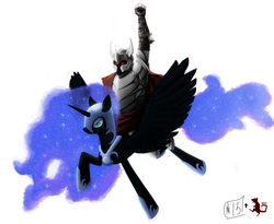 Size: 2941x2416 | Tagged: safe, artist:ratchieftain, nightmare moon, oc, oc:anon, human, g4, crossover, duo, overlord
