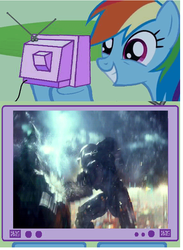 Size: 572x780 | Tagged: safe, rainbow dash, g4, exploitable meme, gipsy danger, leatherback, pacific rim, tv meme