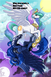 Size: 600x901 | Tagged: safe, artist:kaijusamurai, idw, princess celestia, princess luna, g4, exploitable meme, make it happen, matt frank